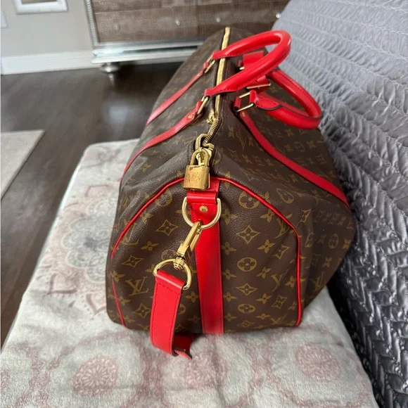Louis Vuitton “Keepall” Duffle with Mono +Red Women's Bag- RARE LIMITED EDITION - Picture 2 of 6